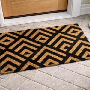 premium coir door mat with geometric pattern | outdoor entryway rug